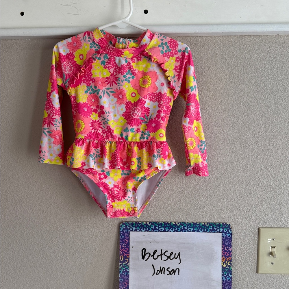 Betsey Johnson Pink and Yellow Floral Kids Rashguard